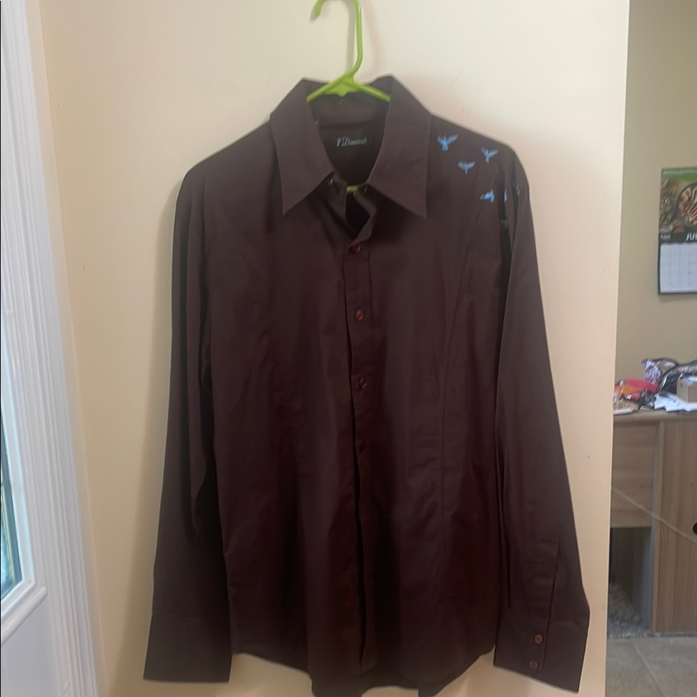 7 Diamonds Chocolate Brown Shirt with Blue Accents